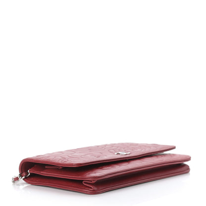Chanel Lambskin Camellia Embossed Wallet On Chain WOC Red 4 of 12