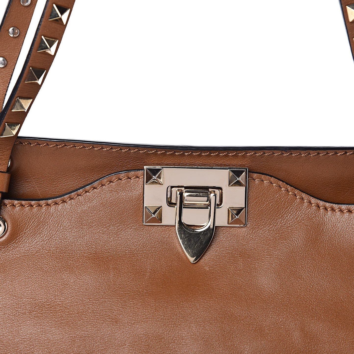 Vitello Medium Rockstud Tote Camel