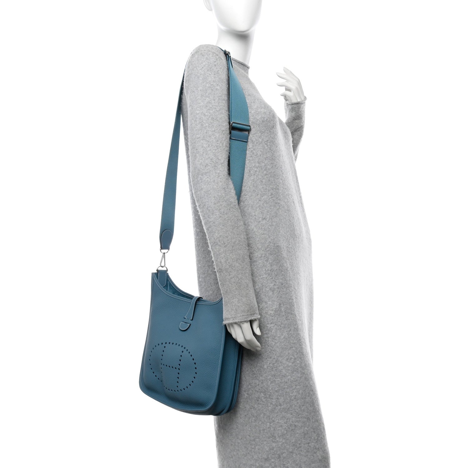 Hermes Taurillon Clemence Evelyne III PM New Blue Jean 3 of 11
