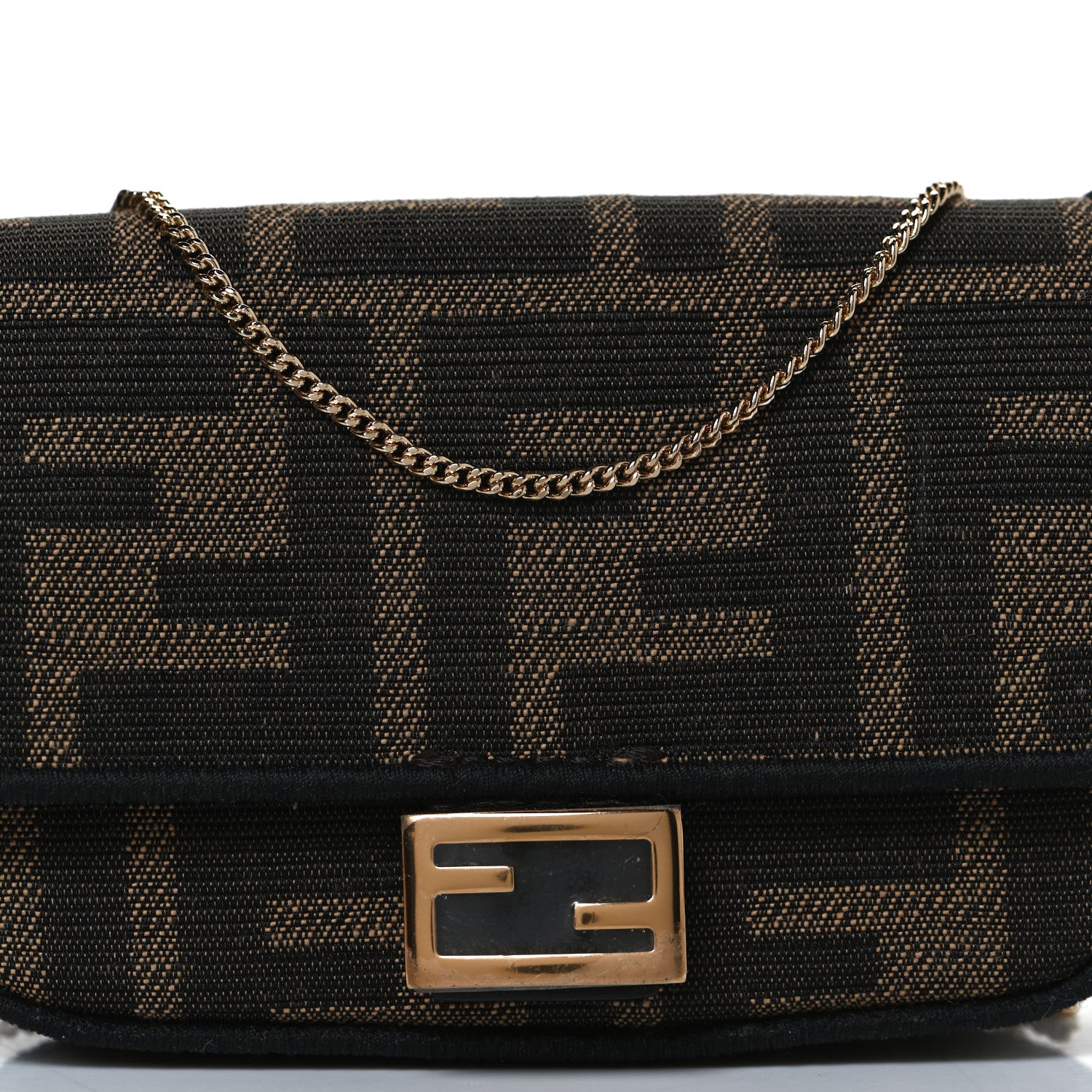 Fendi Fabric Jacquard FF 1974 Nano Baguette Charm Tobacco Moro Black 7 of 12