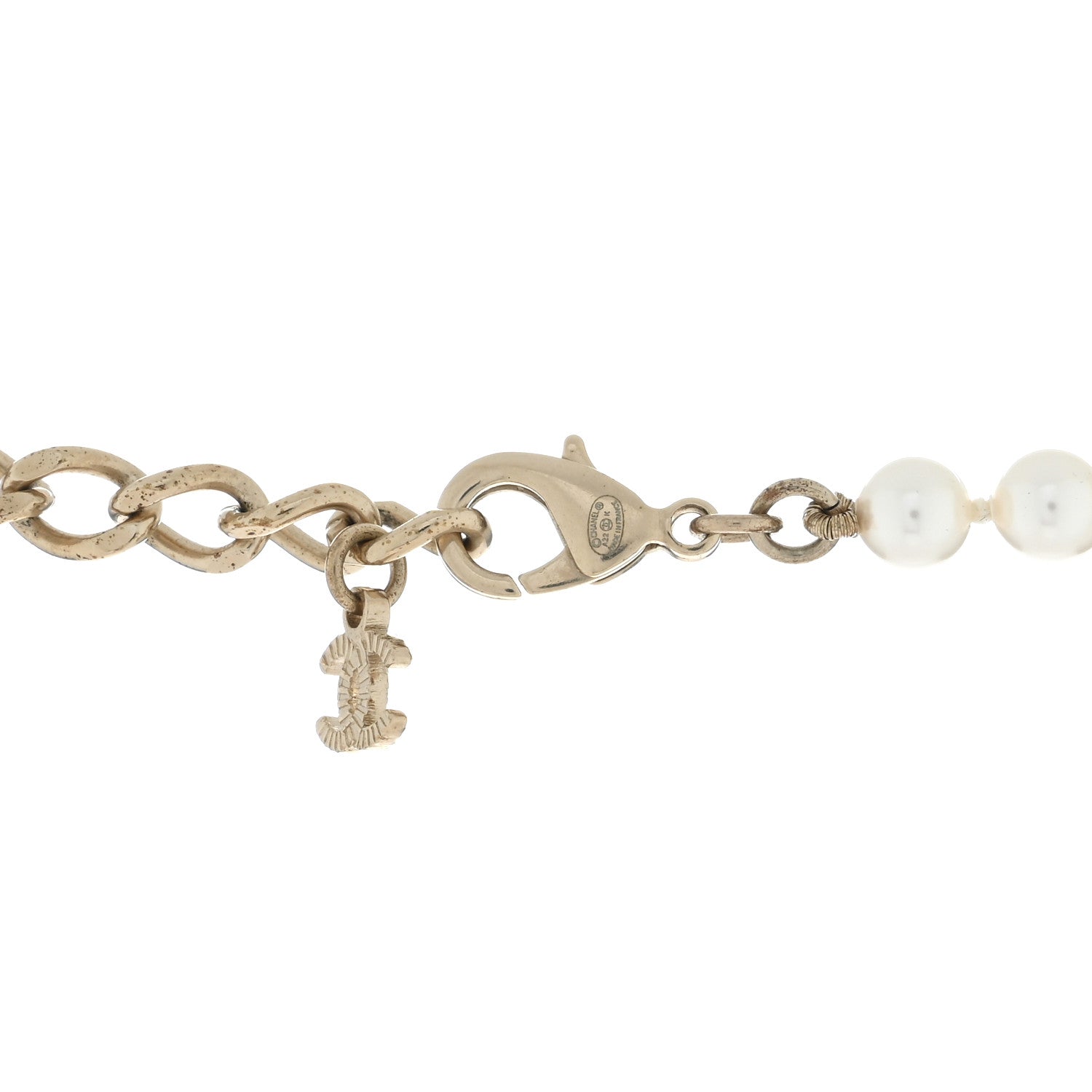 Chanel Metal Baguette Crystal Pearl CC Long Necklace Black Gold 4 of 4