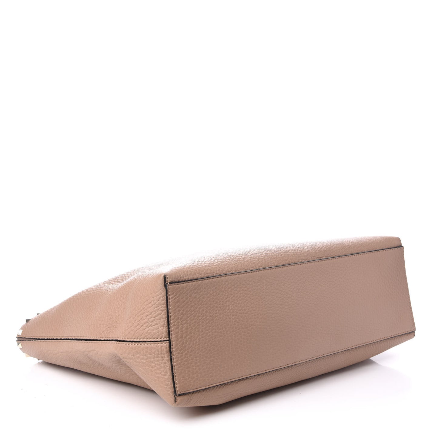 Grained Calfskin Rockstud Shoulder Tote Beige