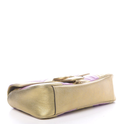 Gucci Metallic Calfskin Matelasse Small GG Marmont Shoulder Bag Gold Pink 4 of 11