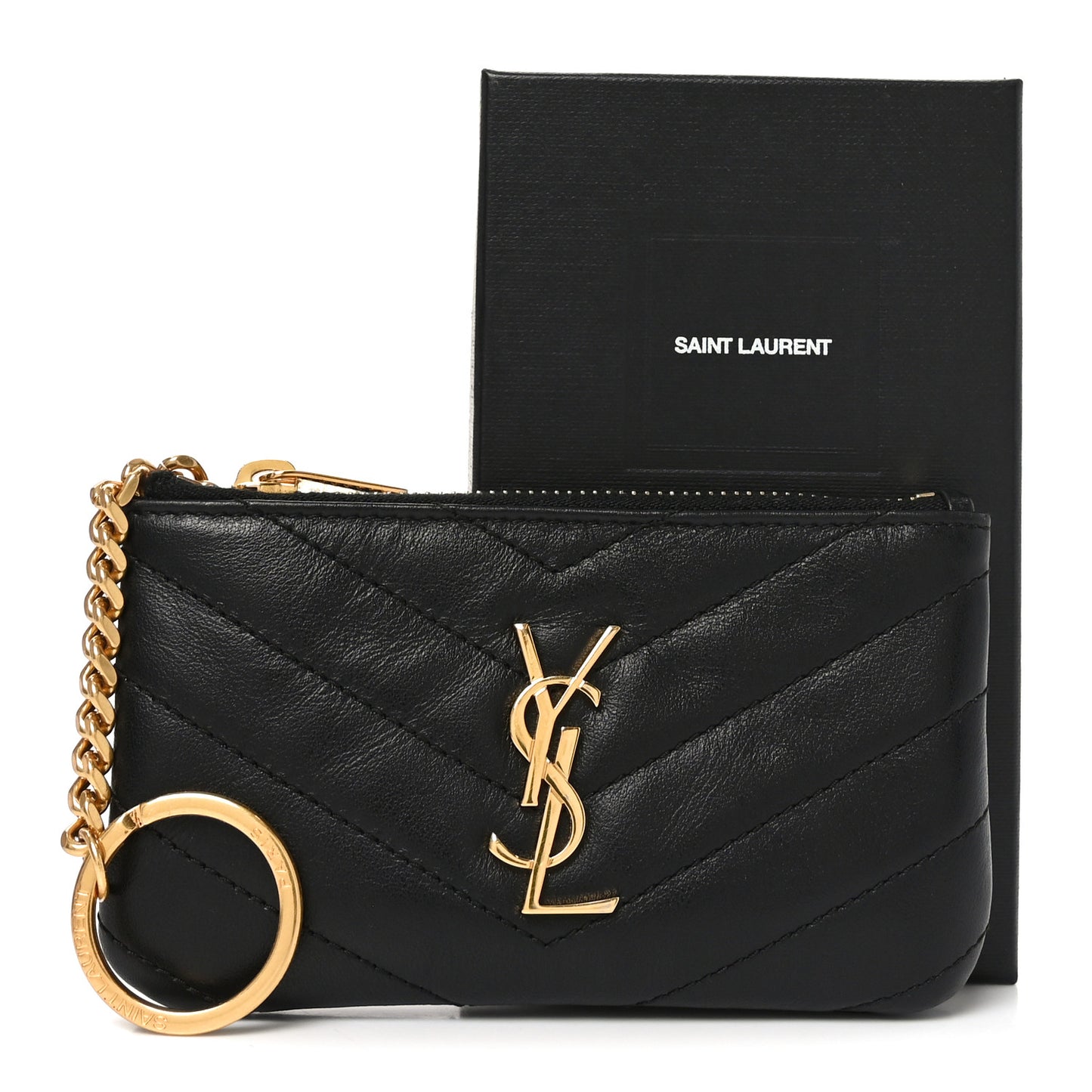 Calfskin Matelasse Monogram Key Pouch Black