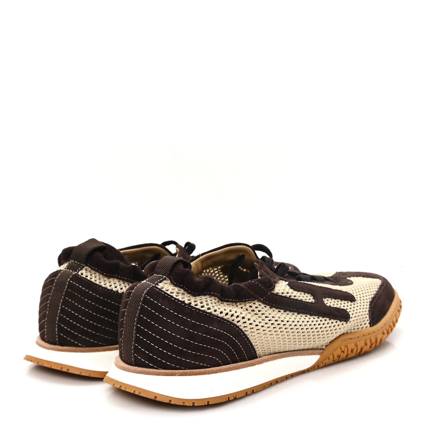 Crochet Knit Suede Goatskin Mens Jet Sneakers 44.5 Beige Lin Marron Ebene