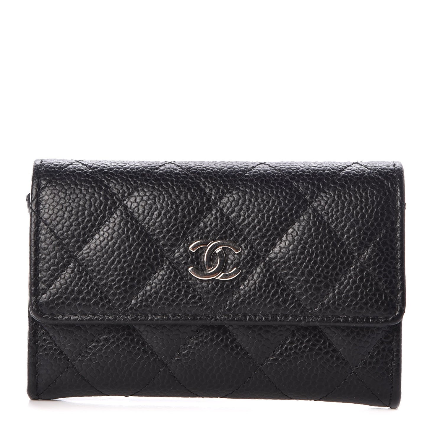 Caviar Quilted Flap Card Holder Black