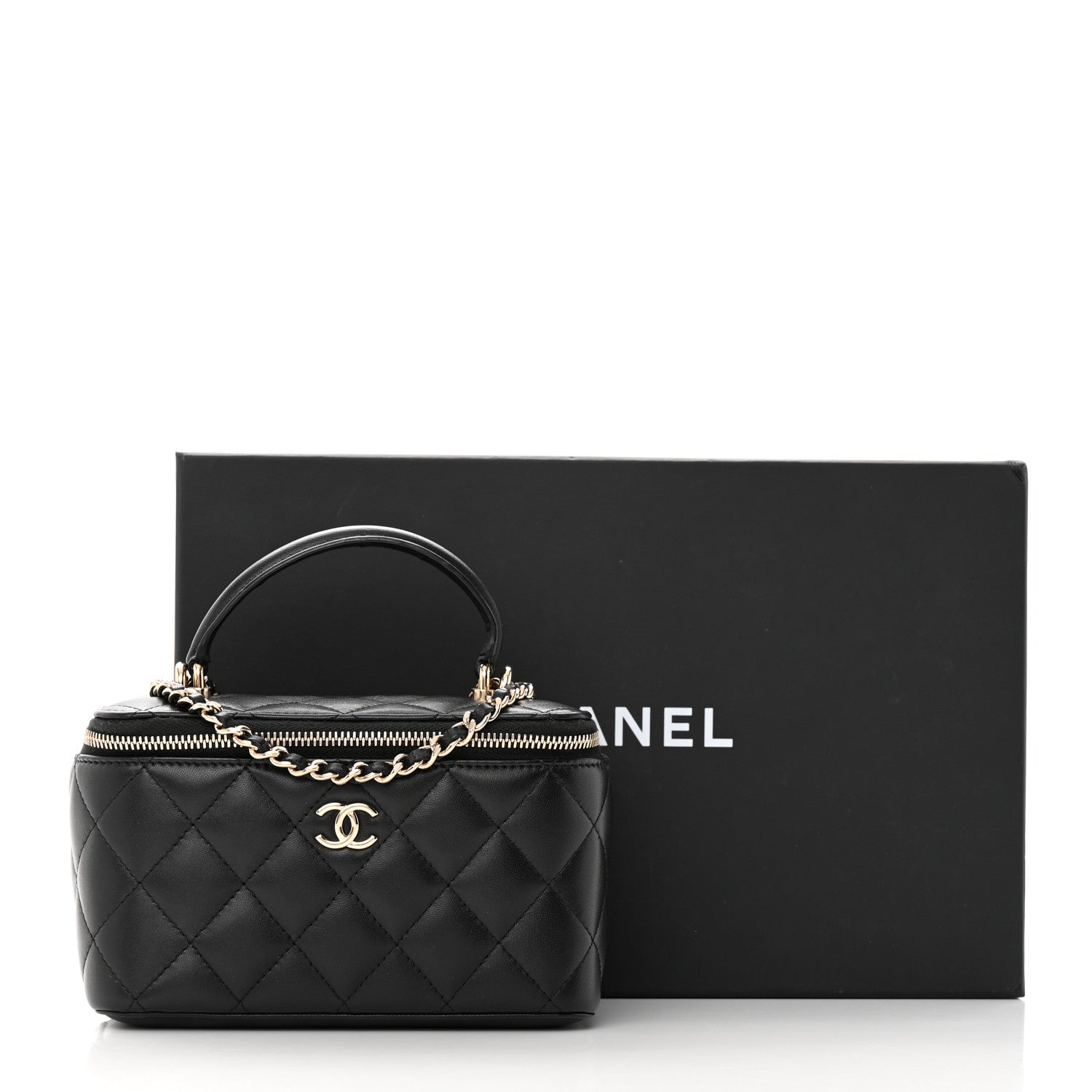Chanel Lambskin Quilted Small Top Handle Vanity Case With Chain Black 11 of 11