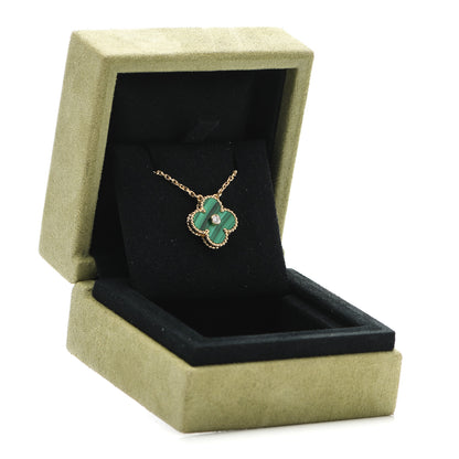 Van Cleef & Arpels 18K Yellow Gold Diamond Malachite Vintage Alhambra Pendant Necklace 8 of 8