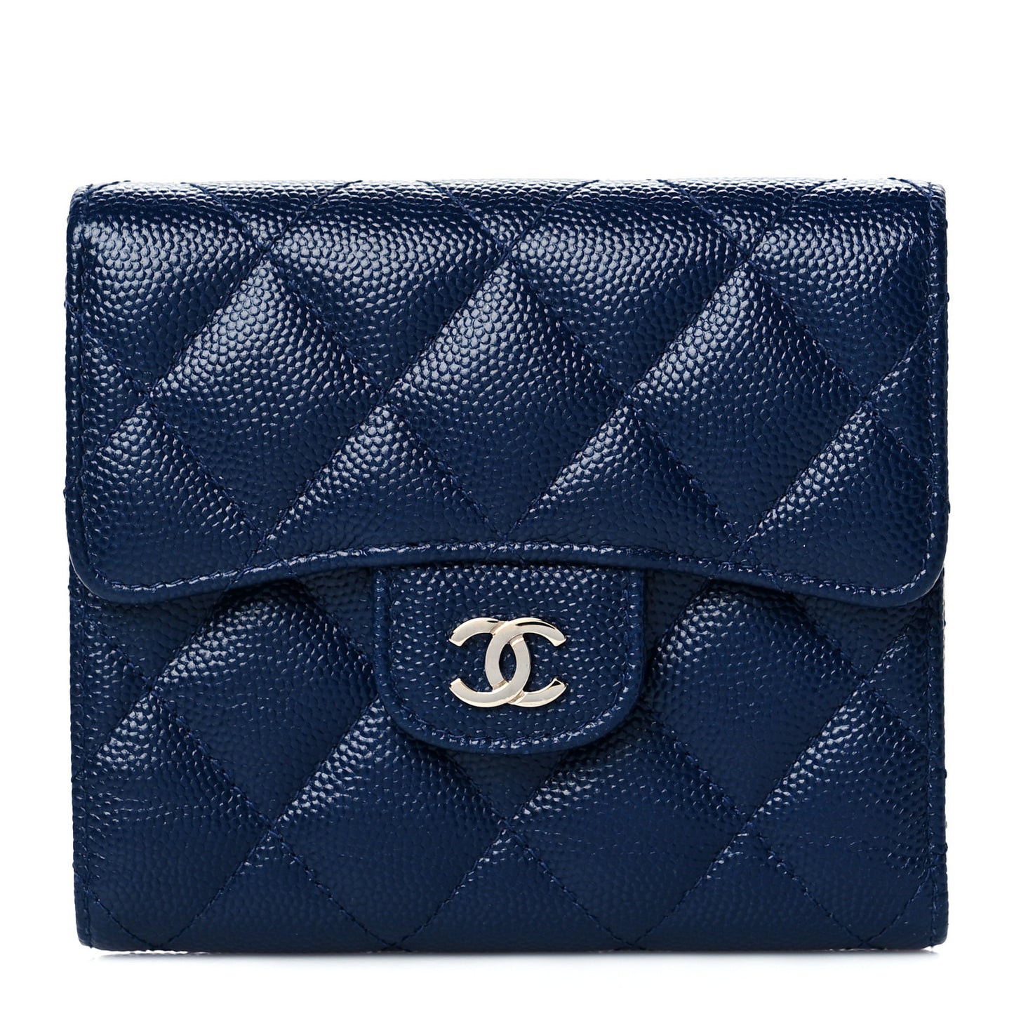 Caviar Quilted Compact Flap Wallet Navy