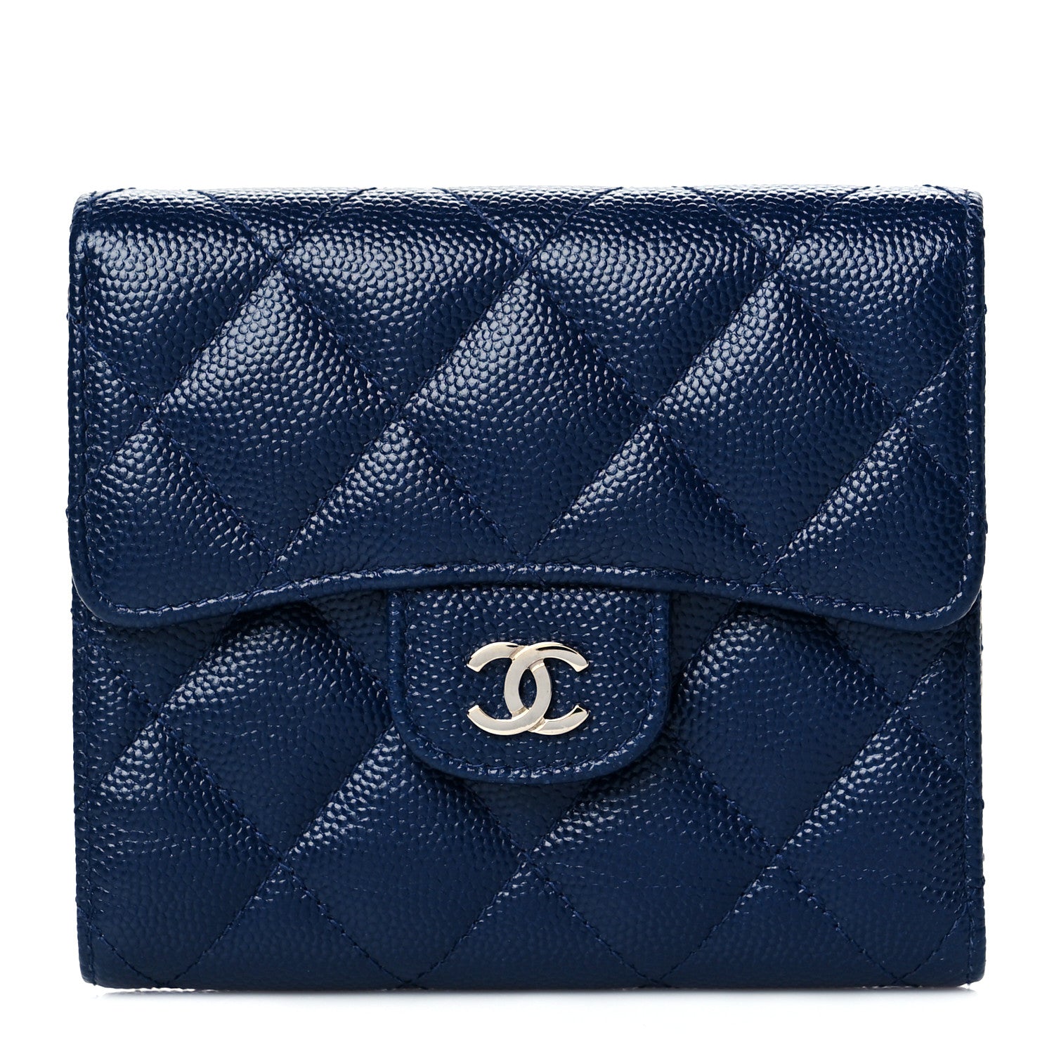 Chanel Caviar Quilted Compact Flap Wallet Navy 1 of 11