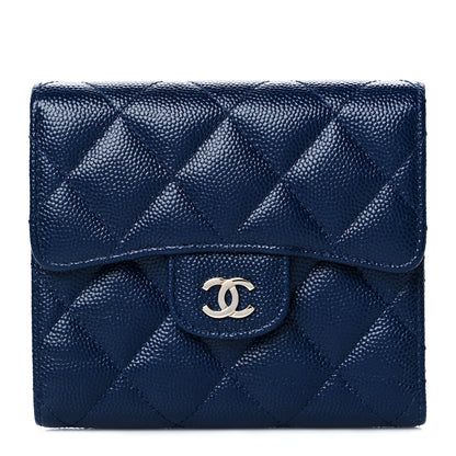Chanel Caviar Quilted Compact Flap Wallet Navy 1 of 11