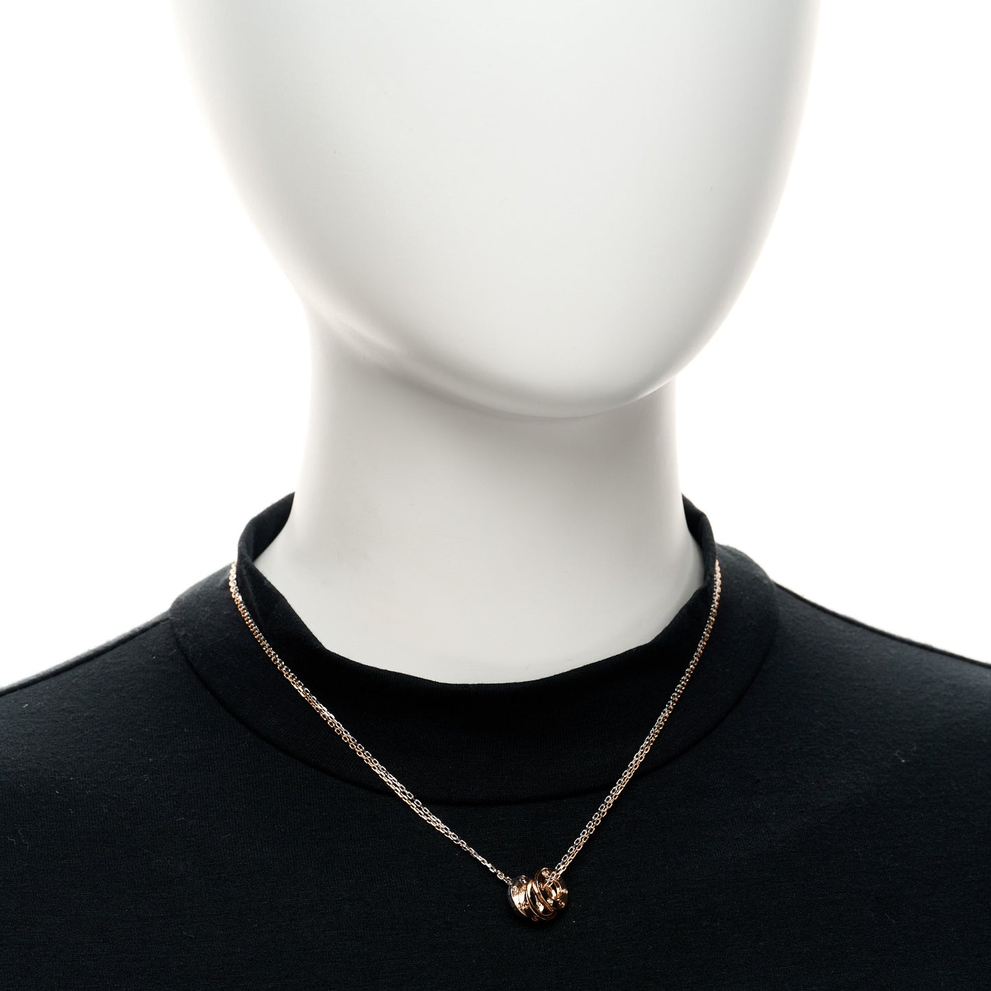 18K White Pink Gold Diamond Three Ring LOVE Necklace
