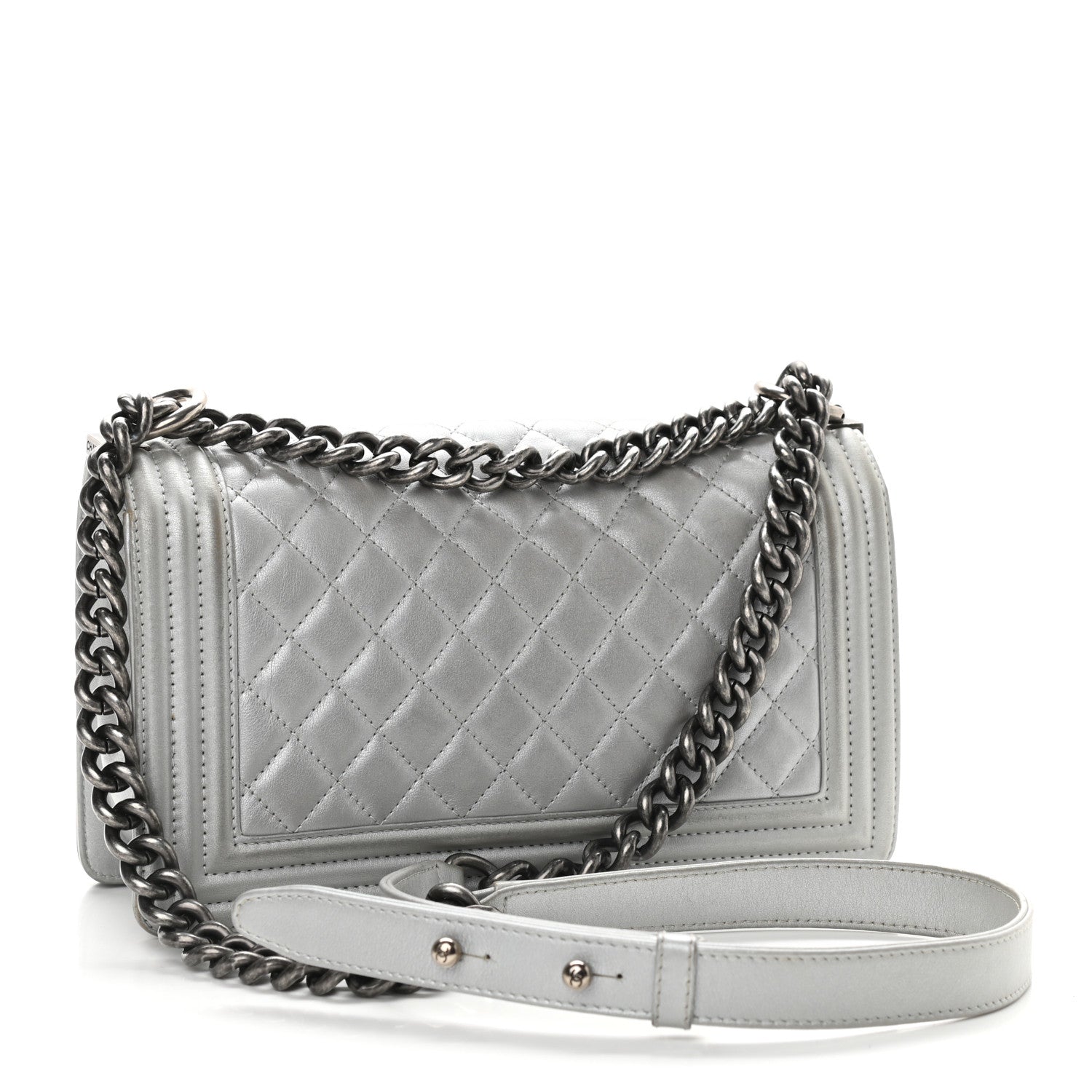 Chanel Metallic Calfskin Quilted Medium Boy Flap Silver 3 of 9