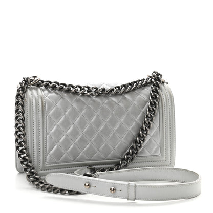 Chanel Metallic Calfskin Quilted Medium Boy Flap Silver 3 of 9