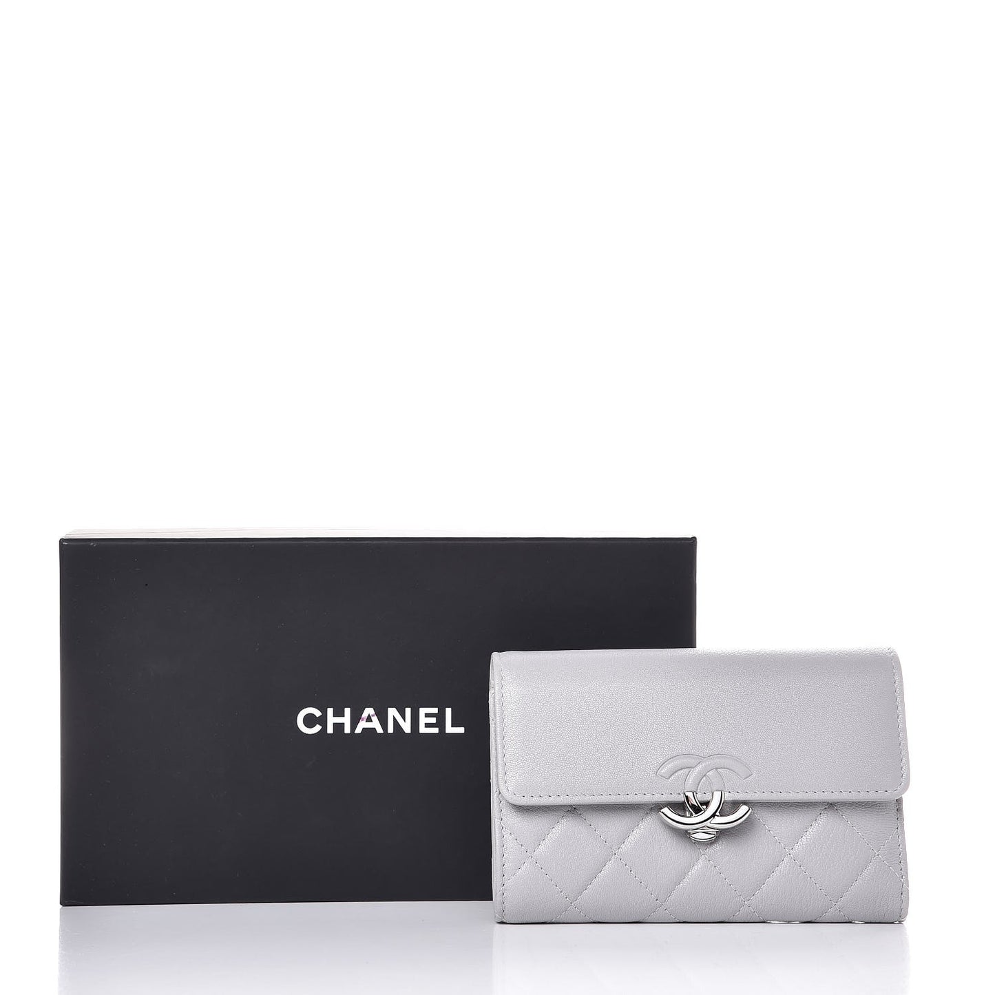 Lambskin Quilted CC Box Flap Wallet Grey