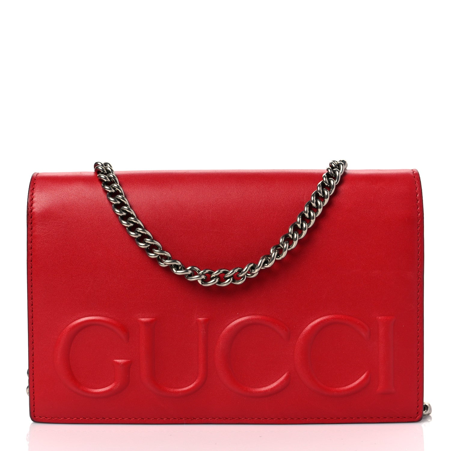 Gucci Calfskin XL Embossed Chain Wallet Red 1 of 8