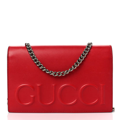 Gucci Calfskin XL Embossed Chain Wallet Red 1 of 8