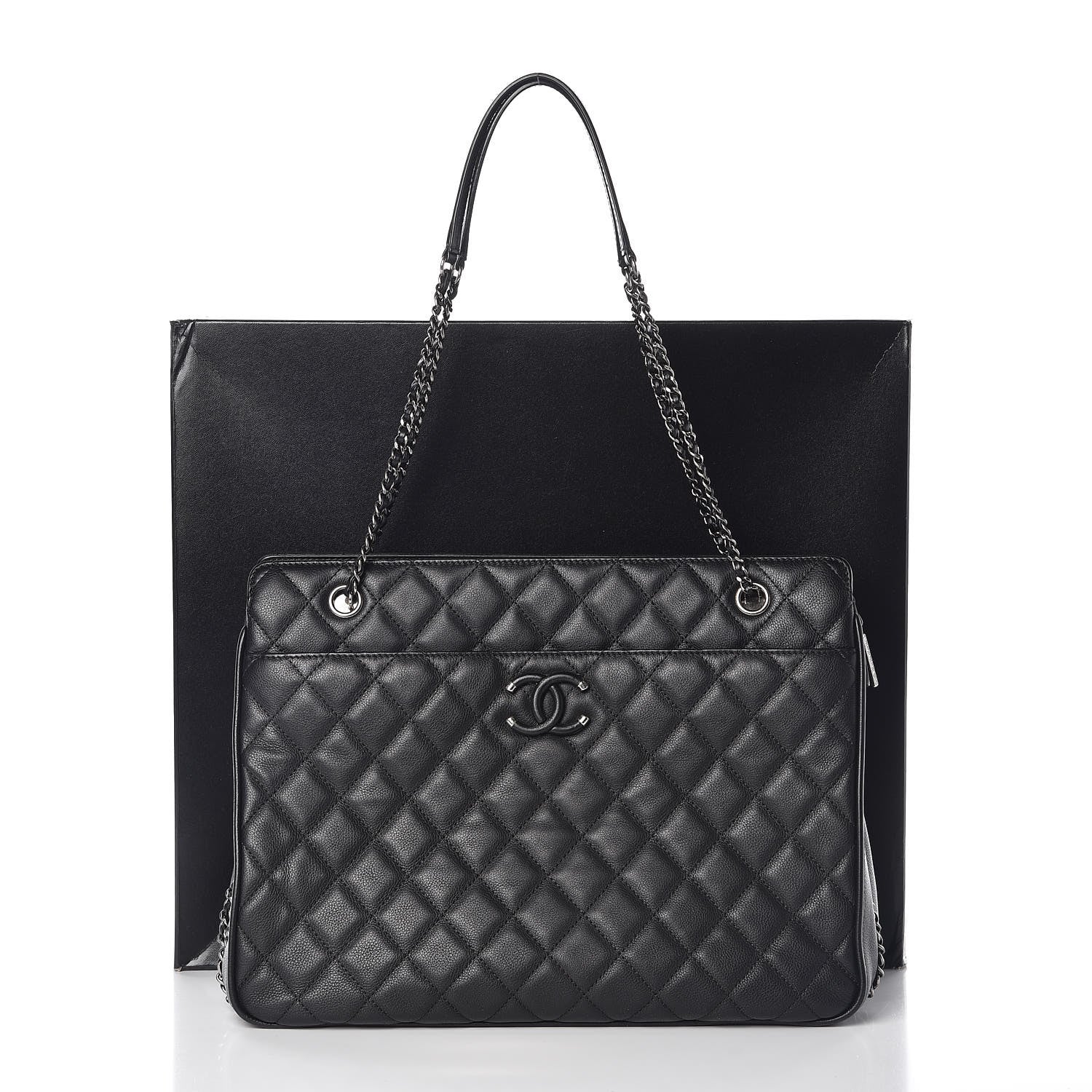 Chanel Calfskin Quilted Frame In Chain Tote Black 10 of 10