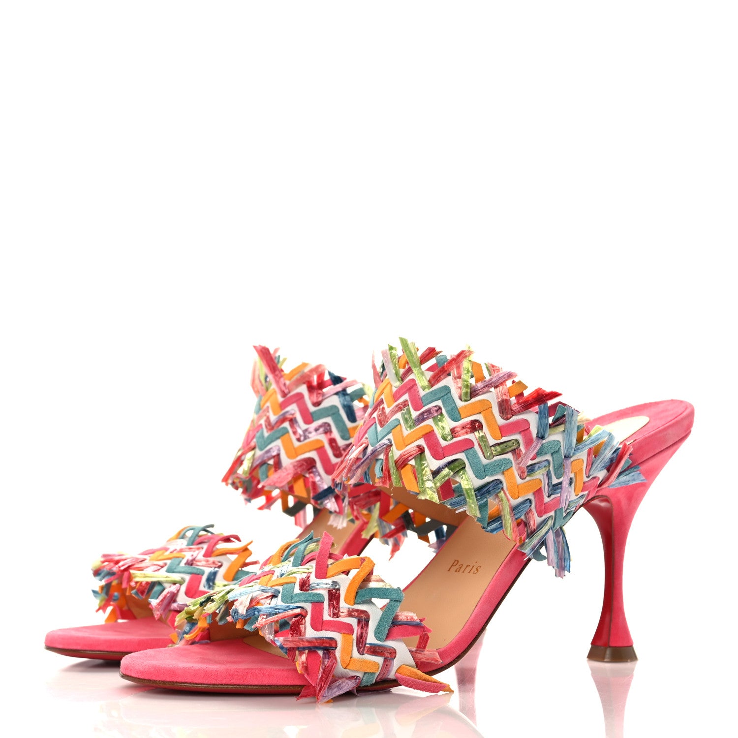 Christian Louboutin Nappa Velvet Suede Raffia Meroine 85 Sandals 40 Multicolor 3 of 8