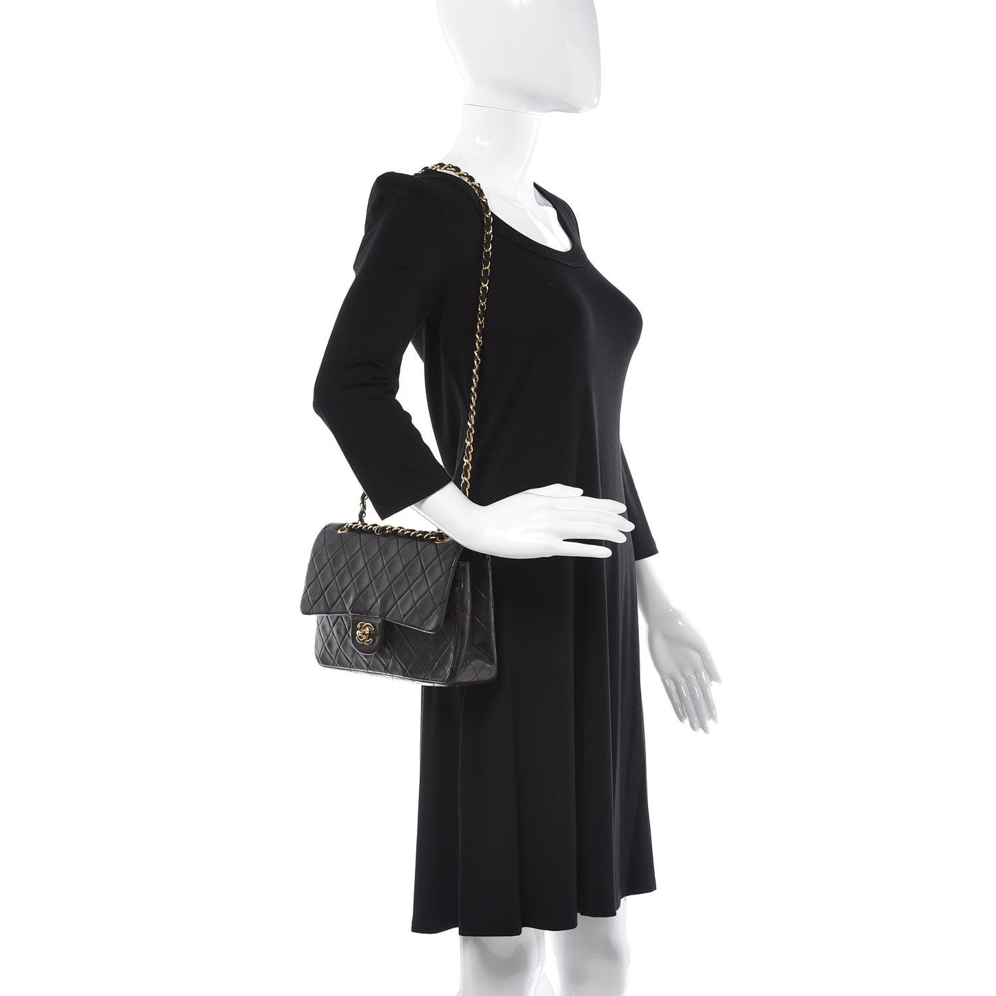 Lambskin Quilted Medium Double Flap Black