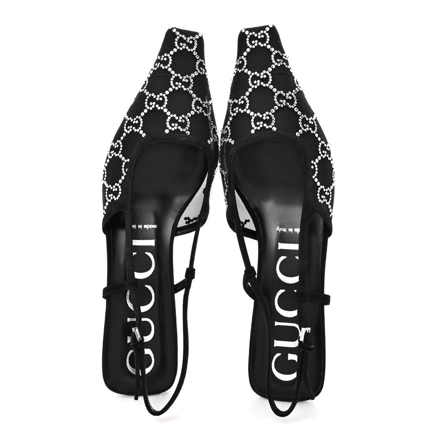 Tela Retino Kid Scamosciato Crystal GG Monogram Square G 35mm Slingback Pumps 38.5 Black