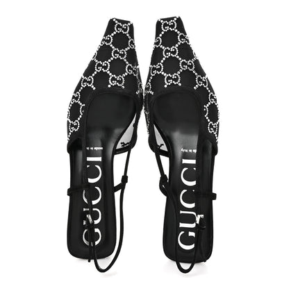 Gucci Tela Retino Kid Scamosciato Crystal GG Monogram Square G 35mm Slingback Pumps 38.5 Black 2 of 9