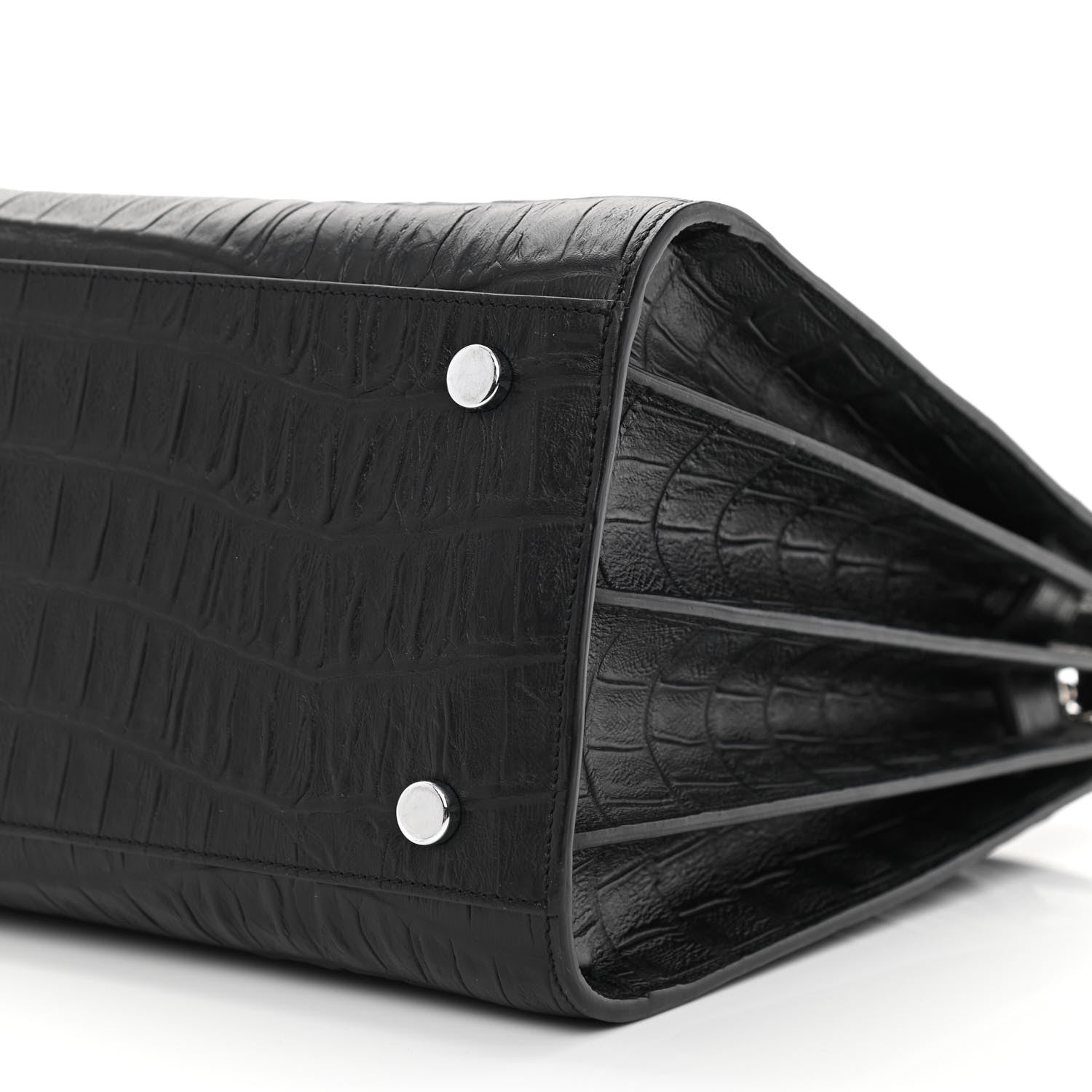 Saint Laurent Calfskin Crocodile Embossed Small Sac de Jour Black 10 of 11