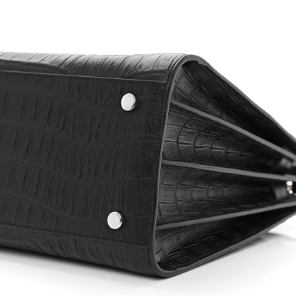 Saint Laurent Calfskin Crocodile Embossed Small Sac de Jour Black 10 of 11