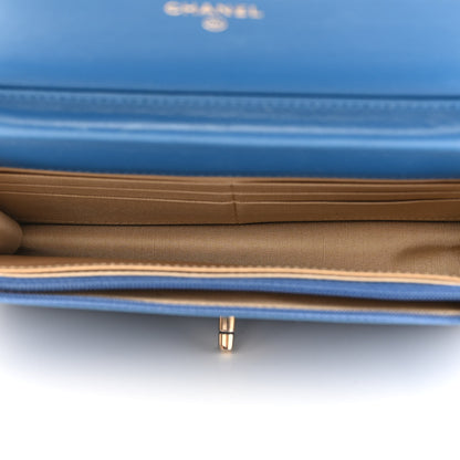 Chanel Lambskin Quilted CC Pearl Crush Wallet on Chain WOC Blue 5 of 16