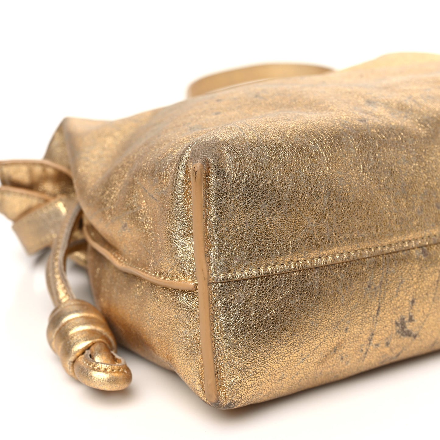 Metallic Lambskin Medium Chain Flamenco Knot Clutch Gold