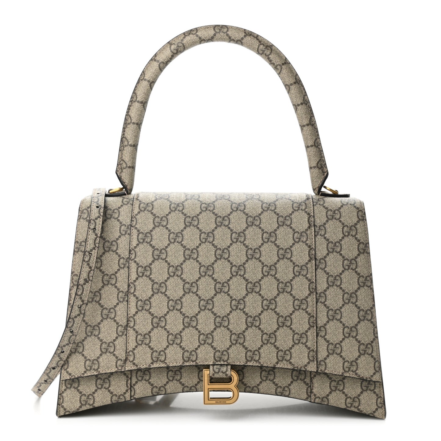 X GUCCI GG Supreme Monogram Medium Hourglass Top Handle Bag Beige Ebony
