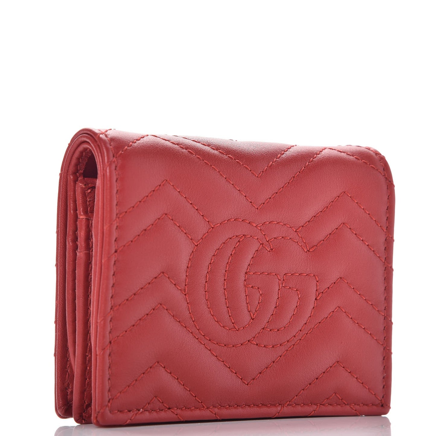 Calfskin Matelasse GG Marmont Card Case Wallet Hibiscus Red