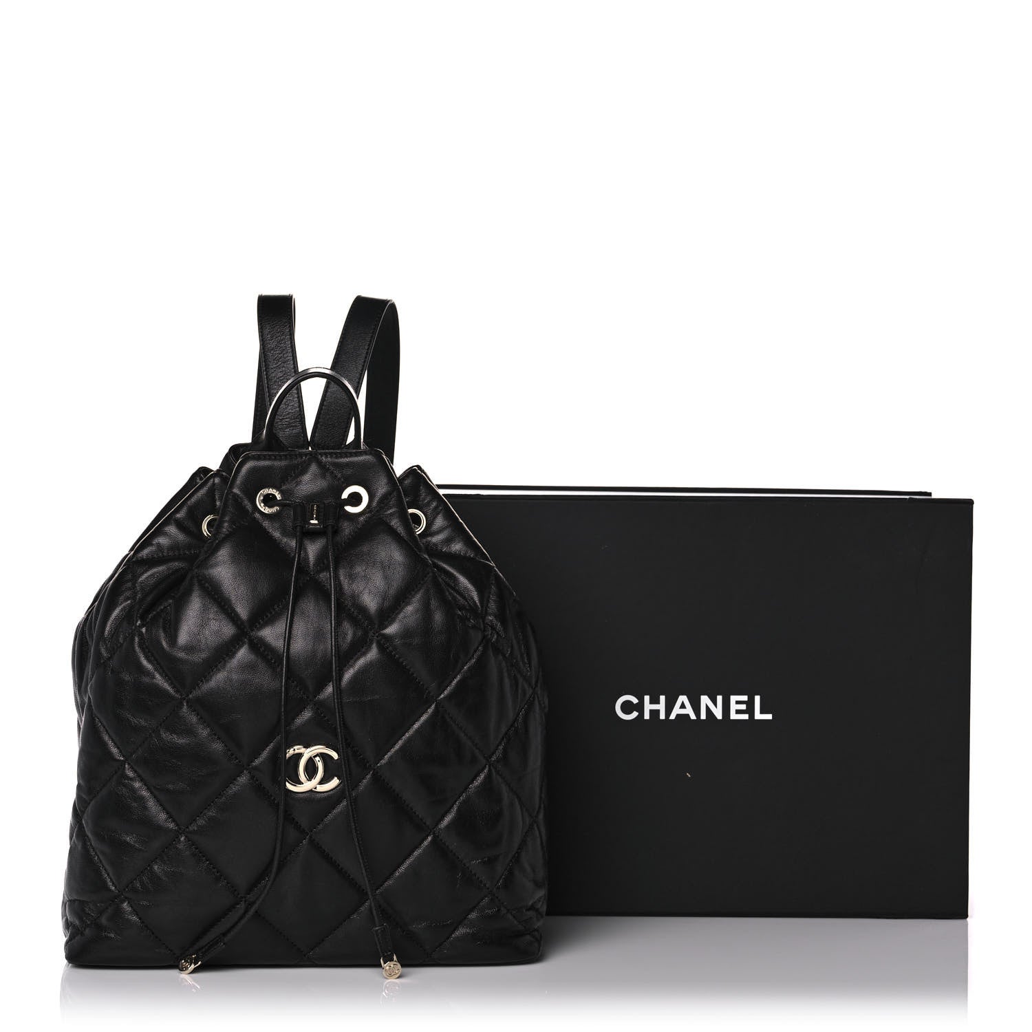 Chanel Lambskin Quilted Drawstring Backpack Black 11 of 11