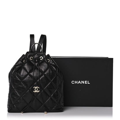 Chanel Lambskin Quilted Drawstring Backpack Black 11 of 11