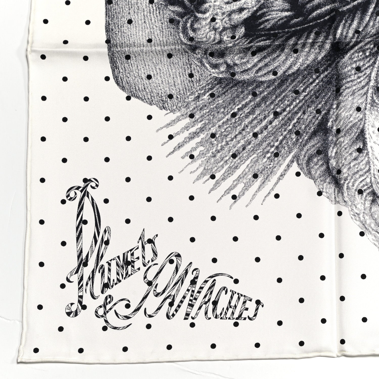Hermes Silk Plumets Et Panaches Scarf 90 White Black Anthracite 2 of 6