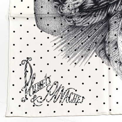 Hermes Silk Plumets Et Panaches Scarf 90 White Black Anthracite 2 of 6