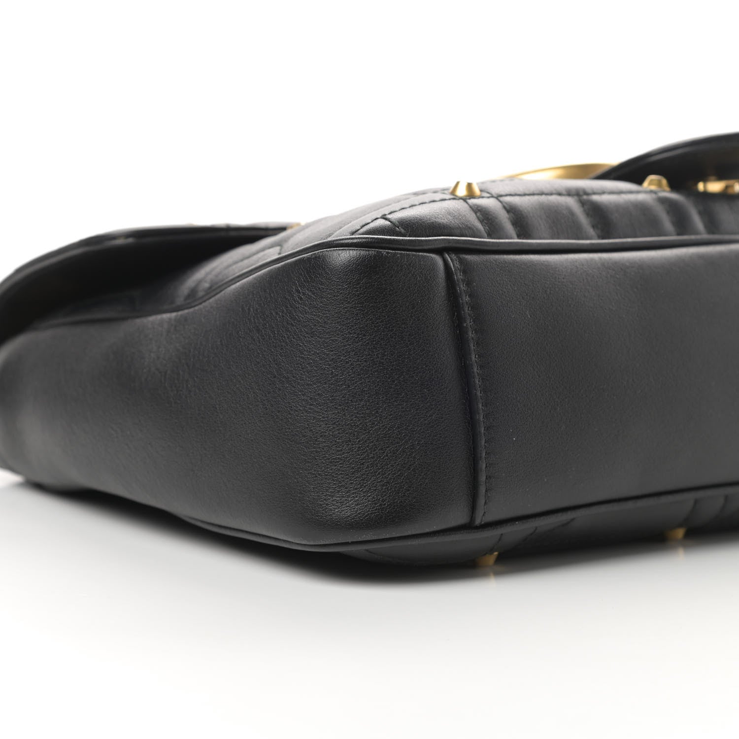 Gucci Calfskin Matelasse Studded Medium GG Marmont Shoulder Bag Black 9 of 12