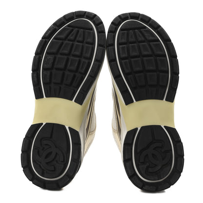 Chanel Fabric Laminated Calfskin Stretch CC Sneakers 36 White Gold Silver 6 of 9