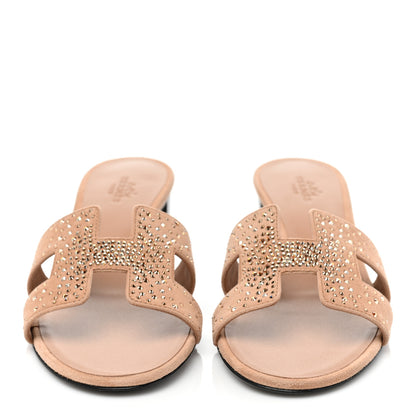 Hermes Suede Goatskin Crystal Oasis Sandals 37 Rose Nude 2 of 9