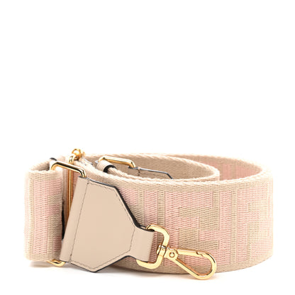 Fendi Jacquard Ribbon Vitello King FF Bi-Color Intreccio Adjustable Strap You Beige Pink 1 of 4