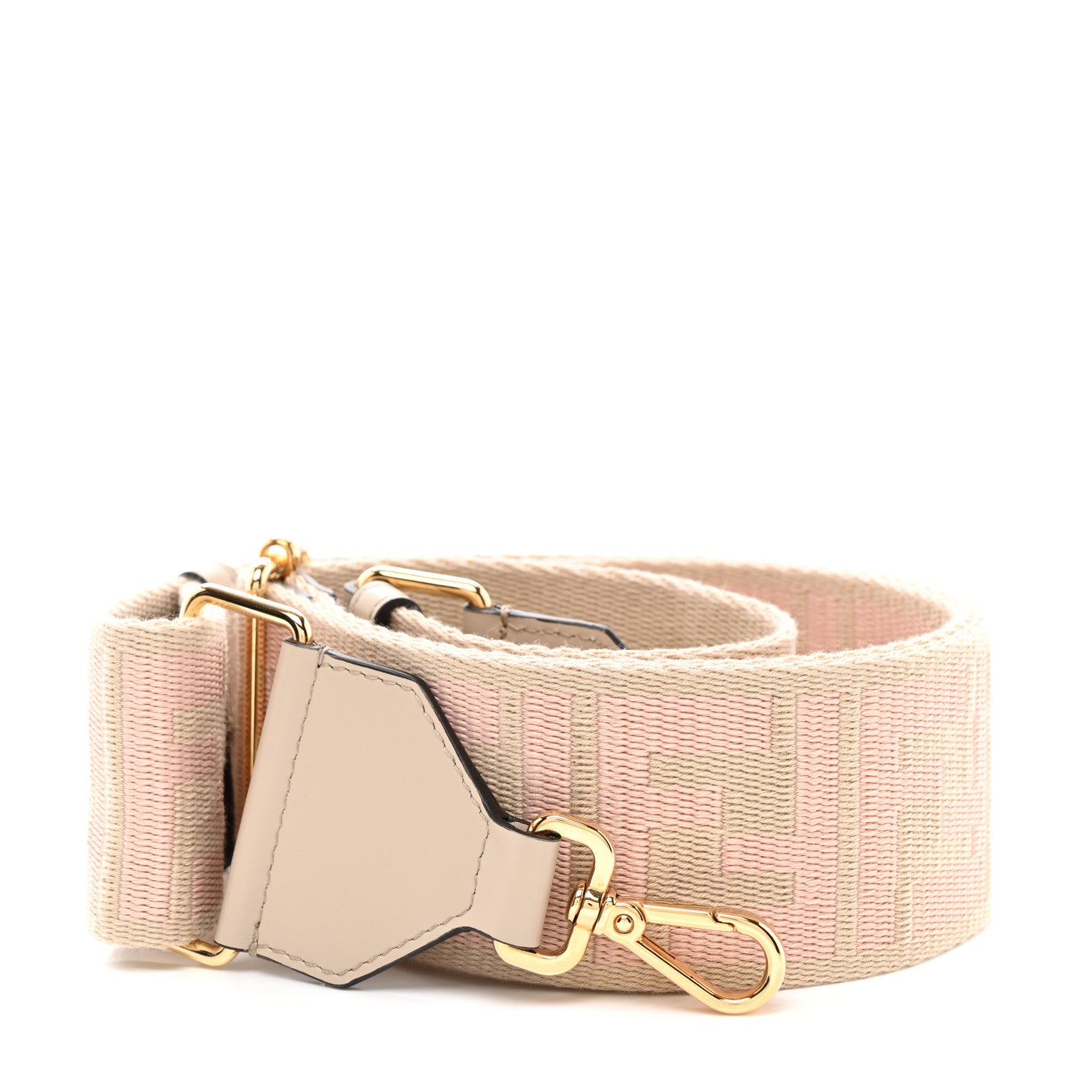Fendi Jacquard Ribbon Vitello King FF Bi-Color Intreccio Adjustable Strap You Beige Pink 1 of 4