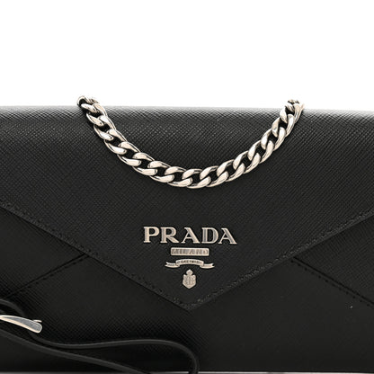 Prada Saffiano Envelope Wristlet Crossbody Wallet Black 5 of 9