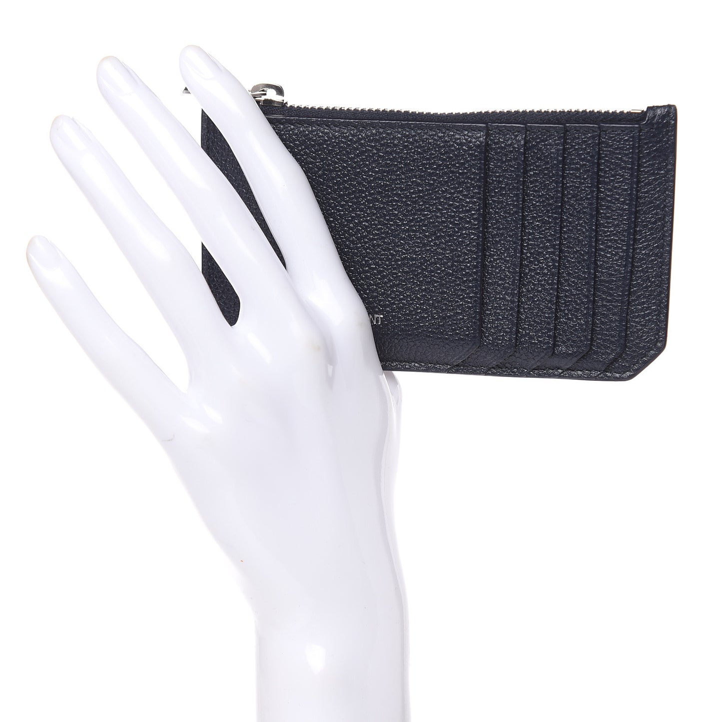 Grained Calfskin 5 Fragments Zip Pouch Card Holder Deep Marine