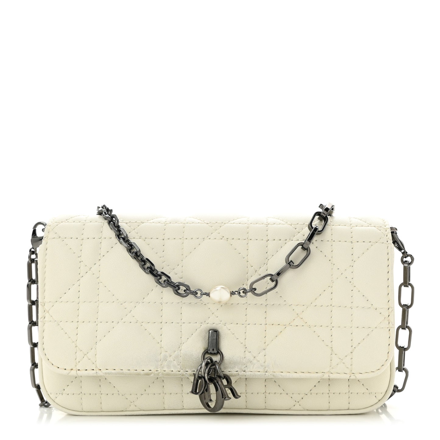 Calfskin Cannage Lady Dior Phone Pouch Latte