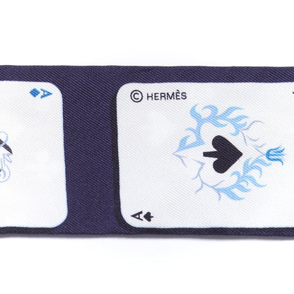 Hermes Silk Jeu de Cartes Twilly Marine Petrole White 3 of 3