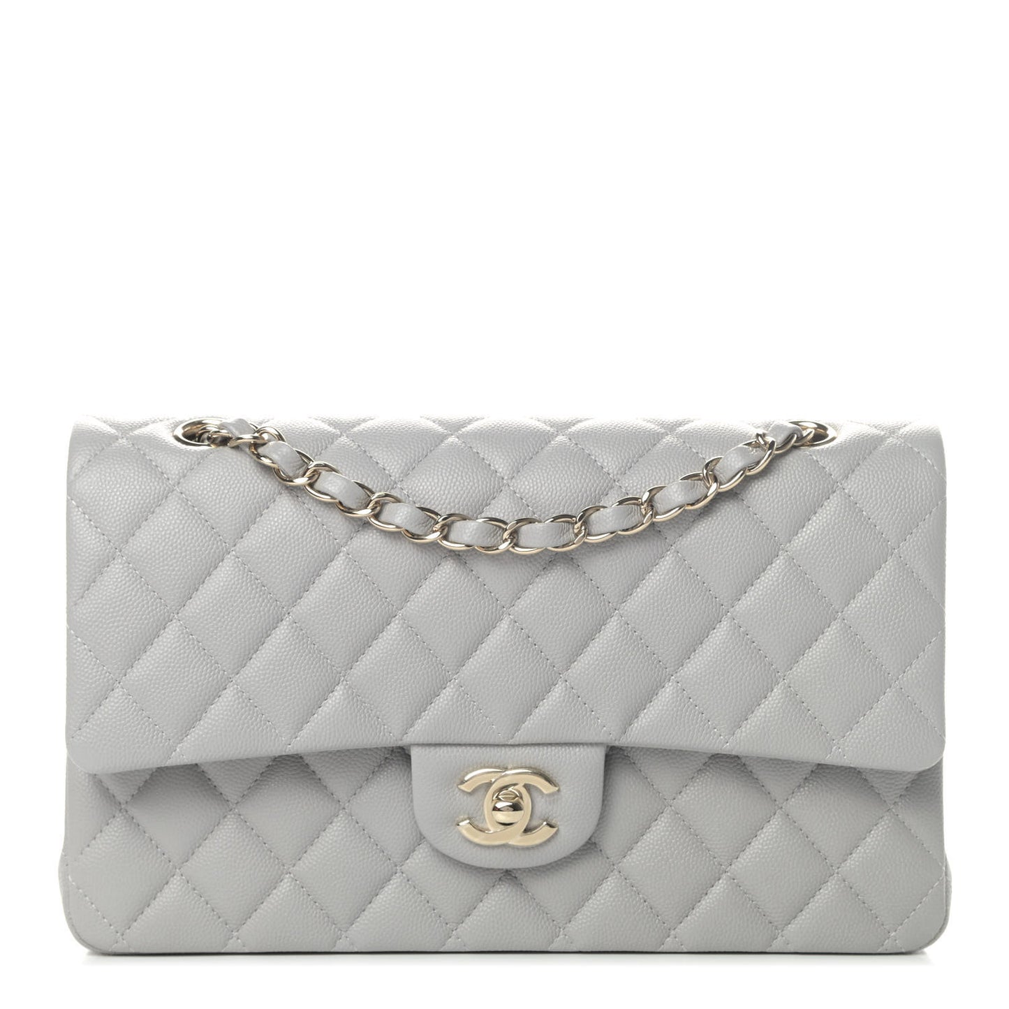 Caviar Quilted Medium Double Flap Grey