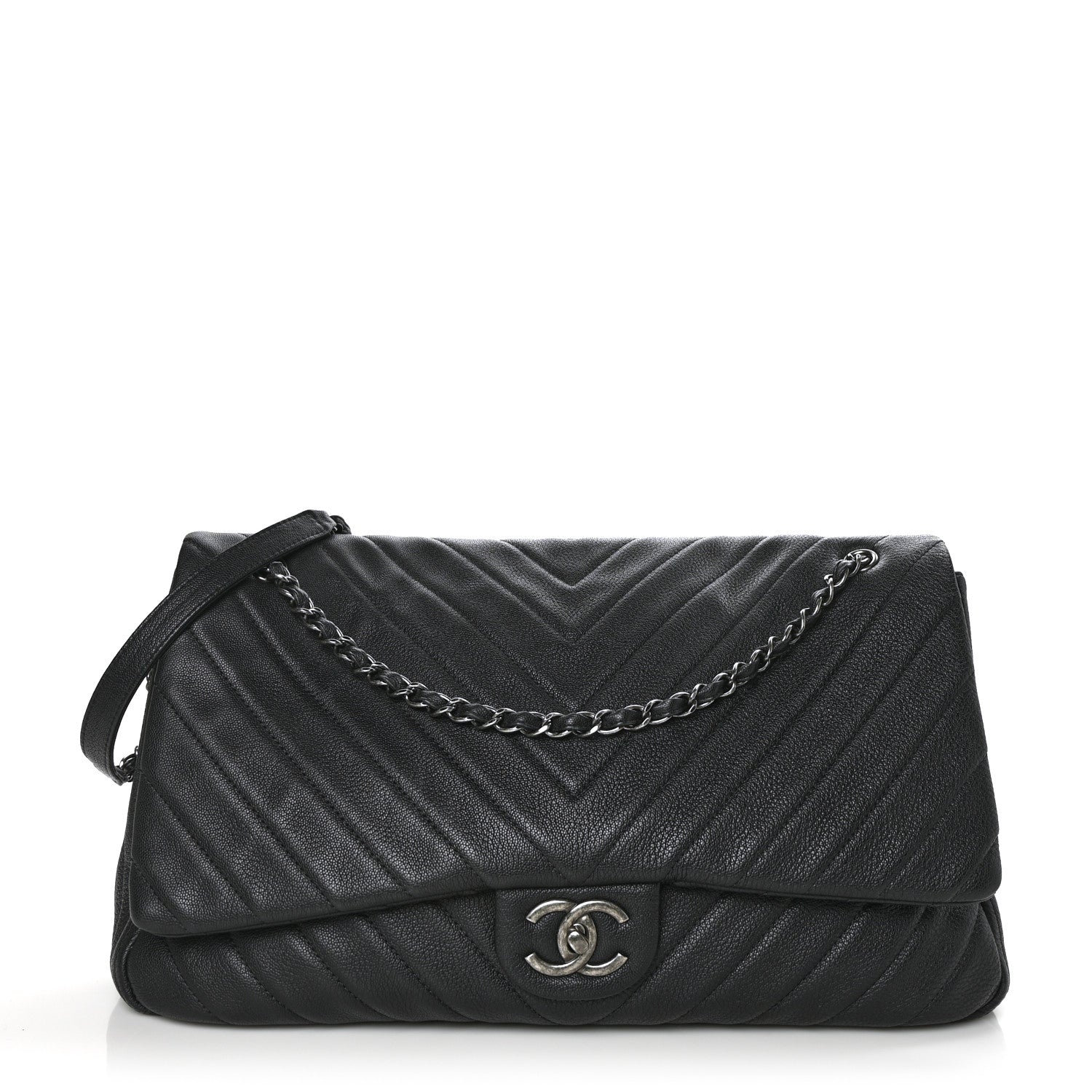 Chanel Calfskin Chevron Quilted XXL Travel Flap Bag Black 1 of 11