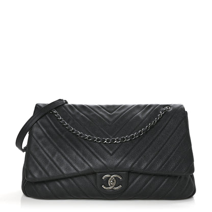 Chanel Calfskin Chevron Quilted XXL Travel Flap Bag Black 1 of 11