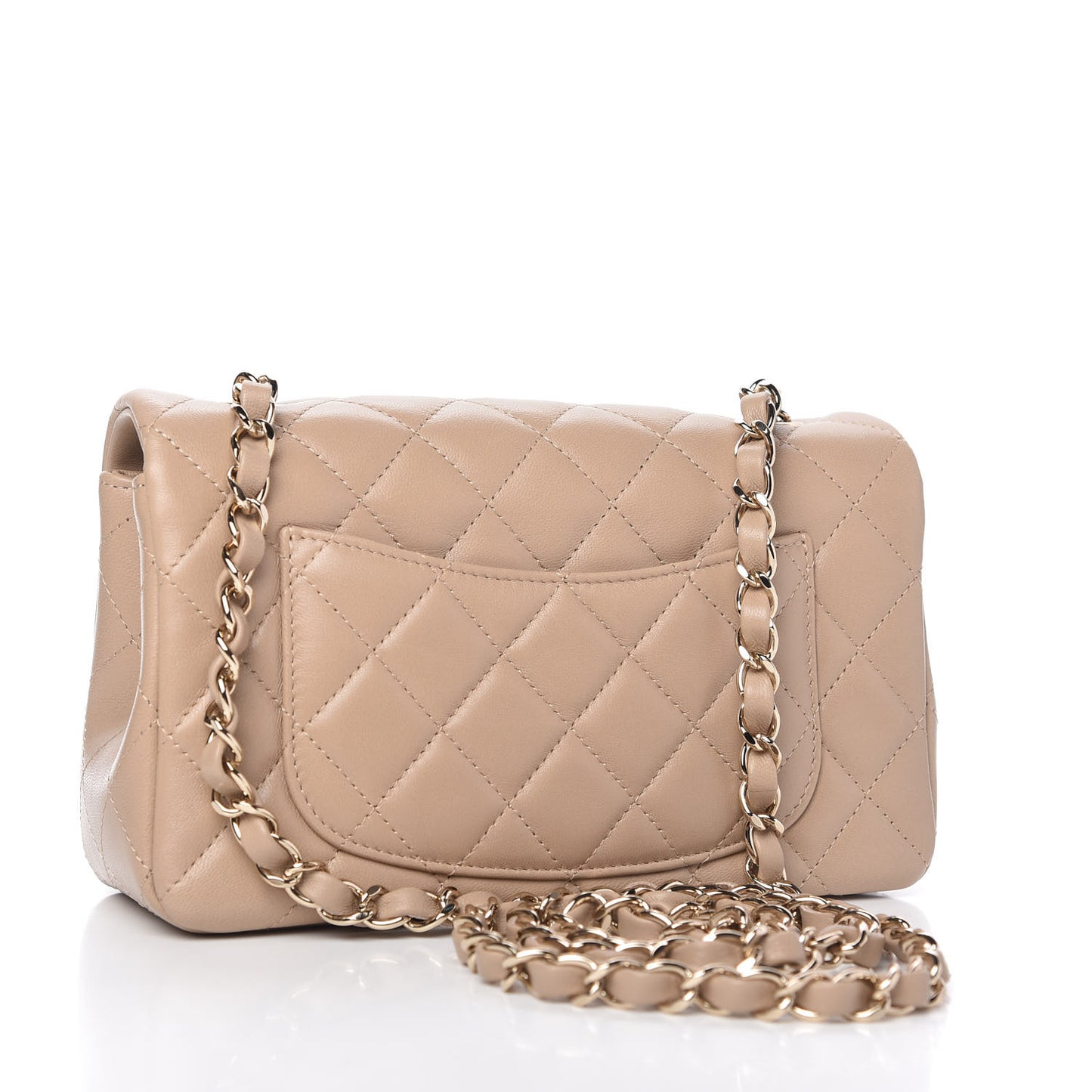 Lambskin Quilted Mini Rectangular Flap Dark Beige