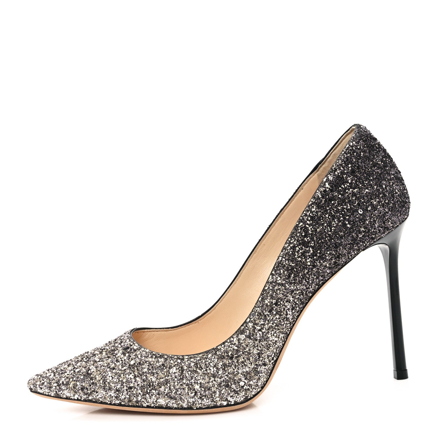 Jimmy Choo Coarse Glitter Degrade Pointy Toe Romy 100 Pumps 40 Light Mocha Black 1 of 9